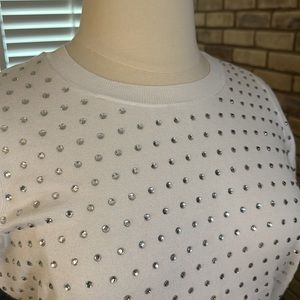 White Embellished Short-Sleeve Sweater